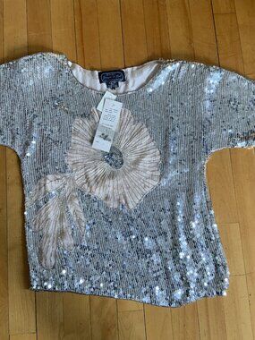 Vintage J.L.B. Sequin Blouse With Shoulder Pads. Size S